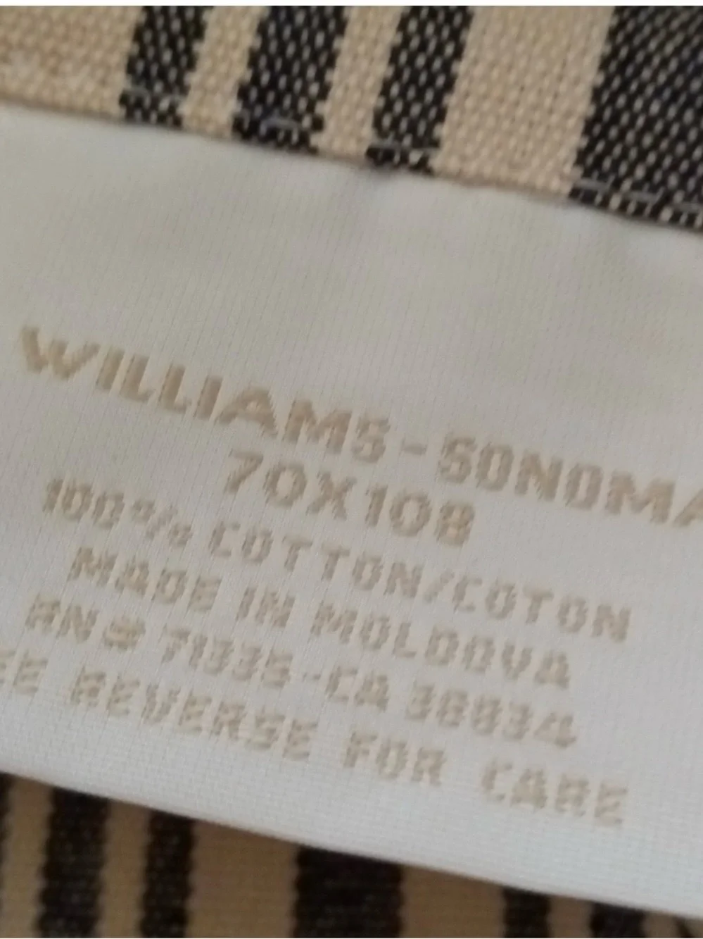 Willams Sonoma Black & Tan Vintage Stripe Tablecloth 70 X 108